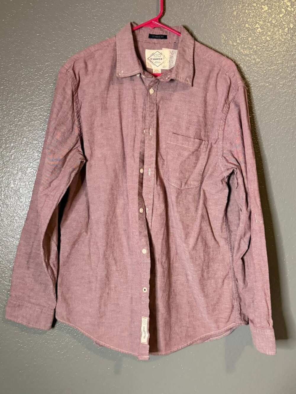 St John’s Bay XL Button Up Shirt Red Chambray Long Sleeve Casual